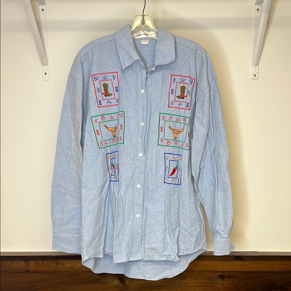 Vintage Casey Coleman Button-Up Shirt Southwestern with Embroidery- L